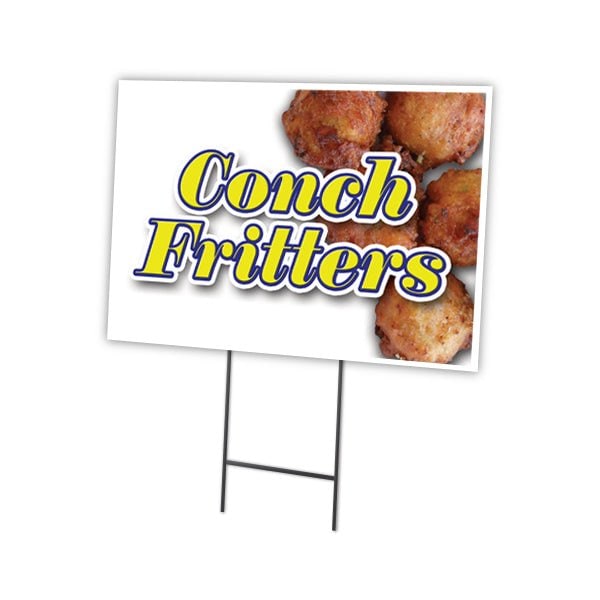 Conch Fritters Yard Sign & Stake outdoor plastic coroplast window, C-1824-DS-Conch Fritters